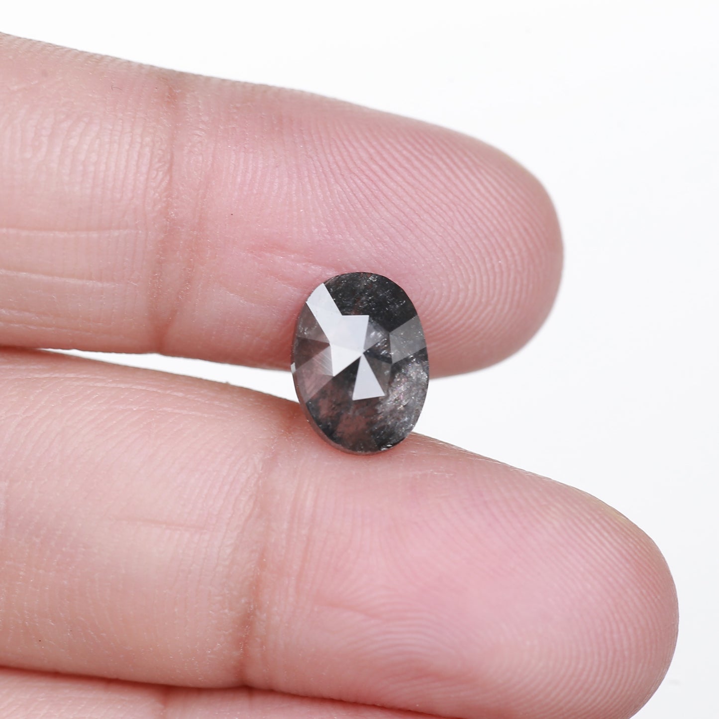 1.71 Ct. Oval Rose Cut Salt and Pepper Fancy Black Color Natural Diamond 9.81 mm