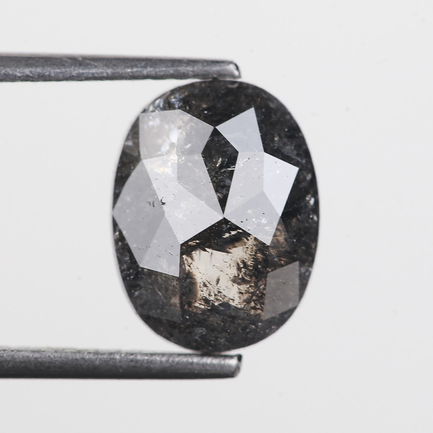 2.91 Ct. Oval Rose Cut Salt and Pepper Fancy Black Color Natural Diamond 9.86 mm