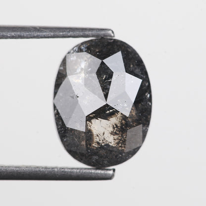 2.91 Ct. Oval Rose Cut Salt and Pepper Fancy Black Color Natural Diamond 9.86 mm