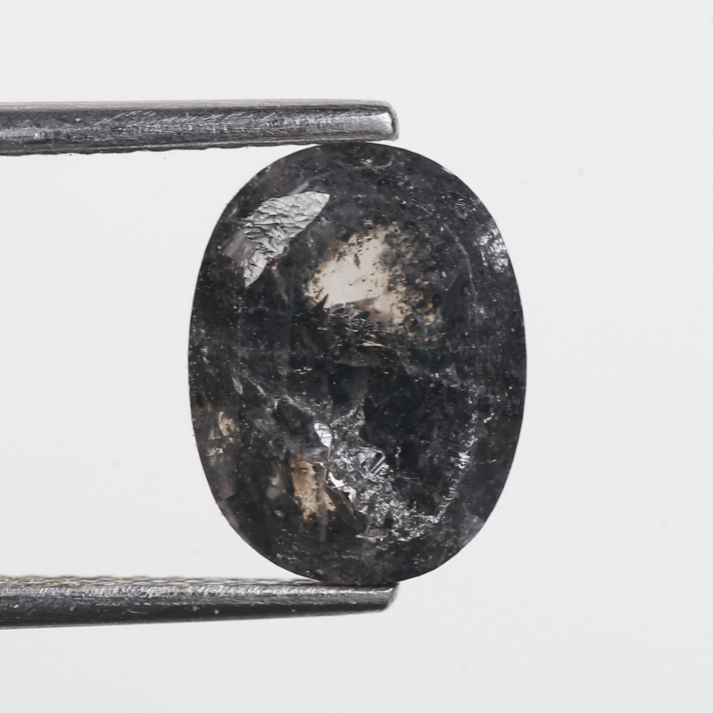 2.91 Ct. Oval Rose Cut Salt and Pepper Fancy Black Color Natural Diamond 9.86 mm