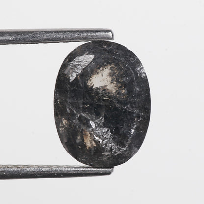 2.91 Ct. Oval Rose Cut Salt and Pepper Fancy Black Color Natural Diamond 9.86 mm
