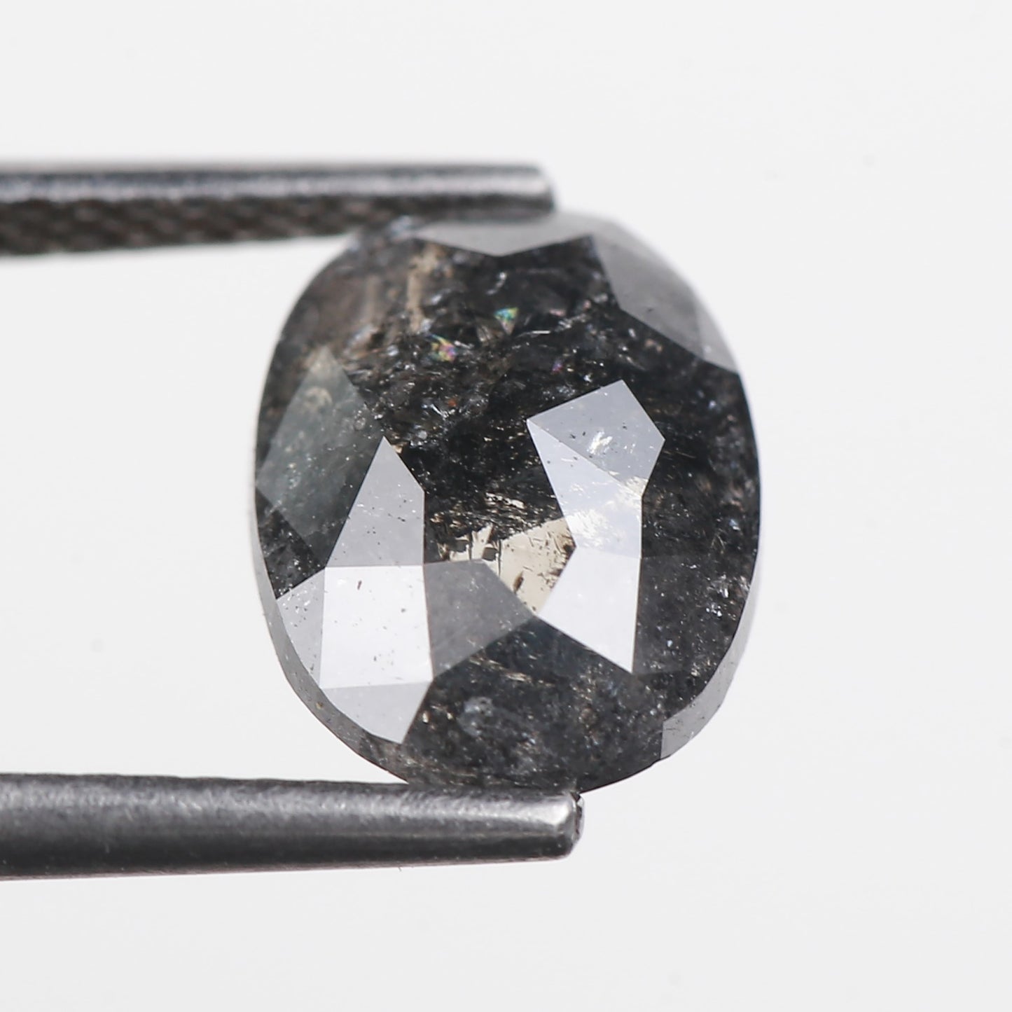 2.91 Ct. Oval Rose Cut Salt and Pepper Fancy Black Color Natural Diamond 9.86 mm