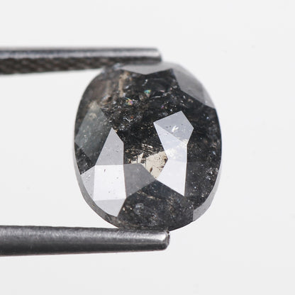 2.91 Ct. Oval Rose Cut Salt and Pepper Fancy Black Color Natural Diamond 9.86 mm