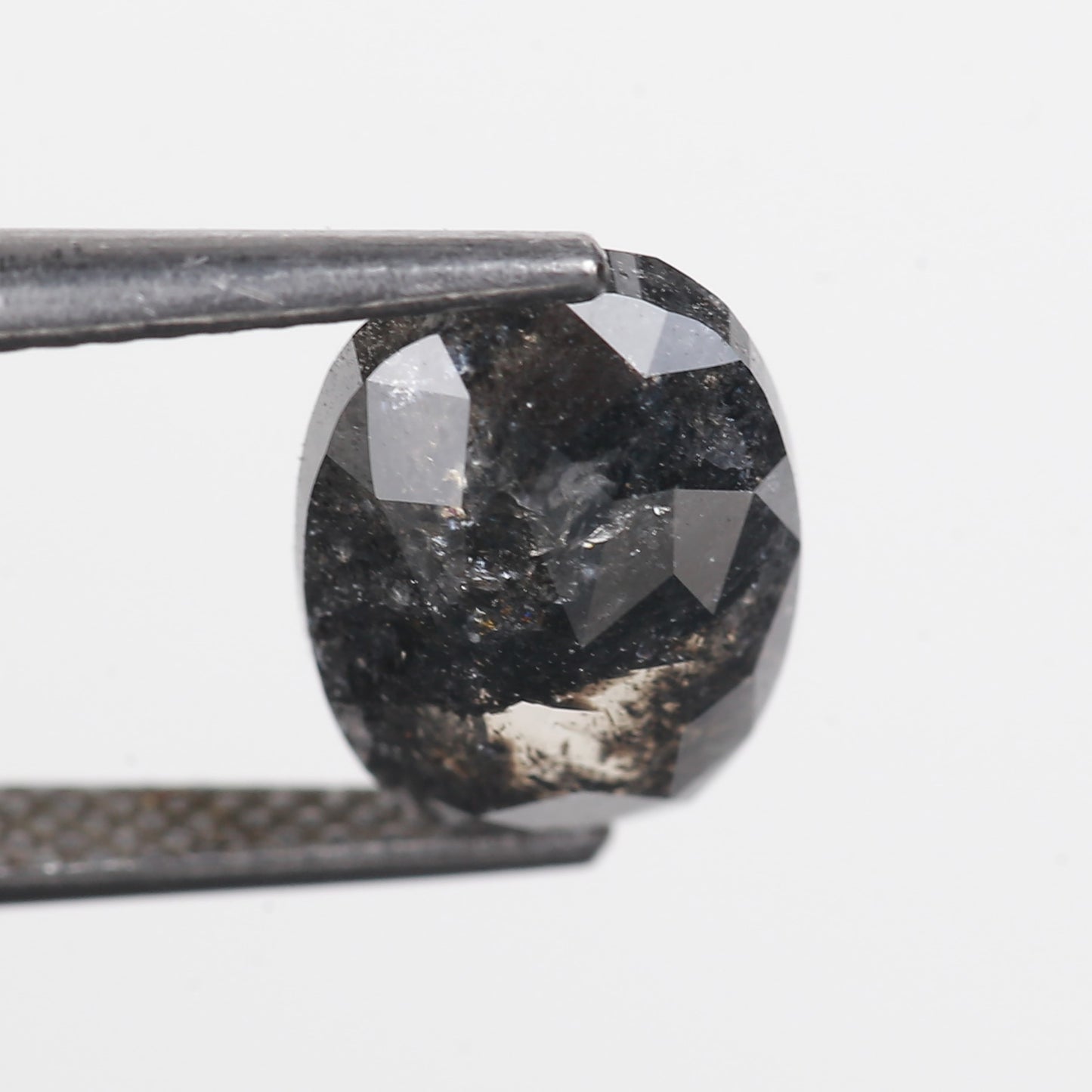 2.91 Ct. Oval Rose Cut Salt and Pepper Fancy Black Color Natural Diamond 9.86 mm