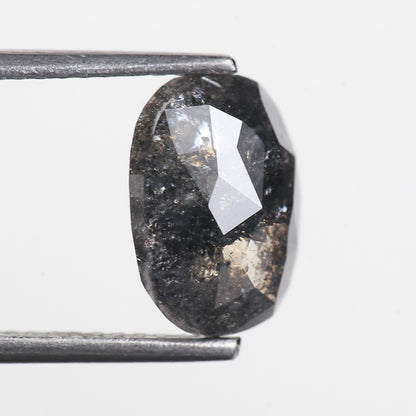 2.91 Ct. Oval Rose Cut Salt and Pepper Fancy Black Color Natural Diamond 9.86 mm