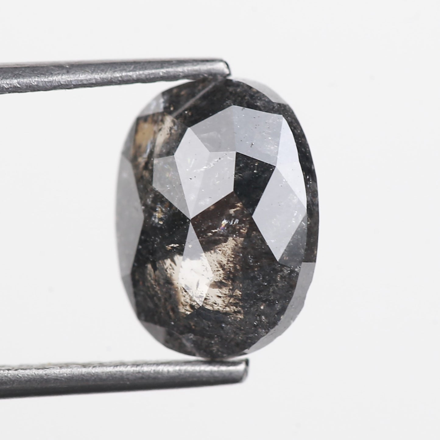 2.91 Ct. Oval Rose Cut Salt and Pepper Fancy Black Color Natural Diamond 9.86 mm