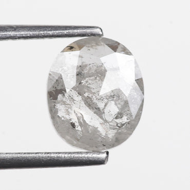 0.95 Ct. Oval Rose Cut Salt and Pepper Fancy Icy White Natural Diamond 7.40 mm