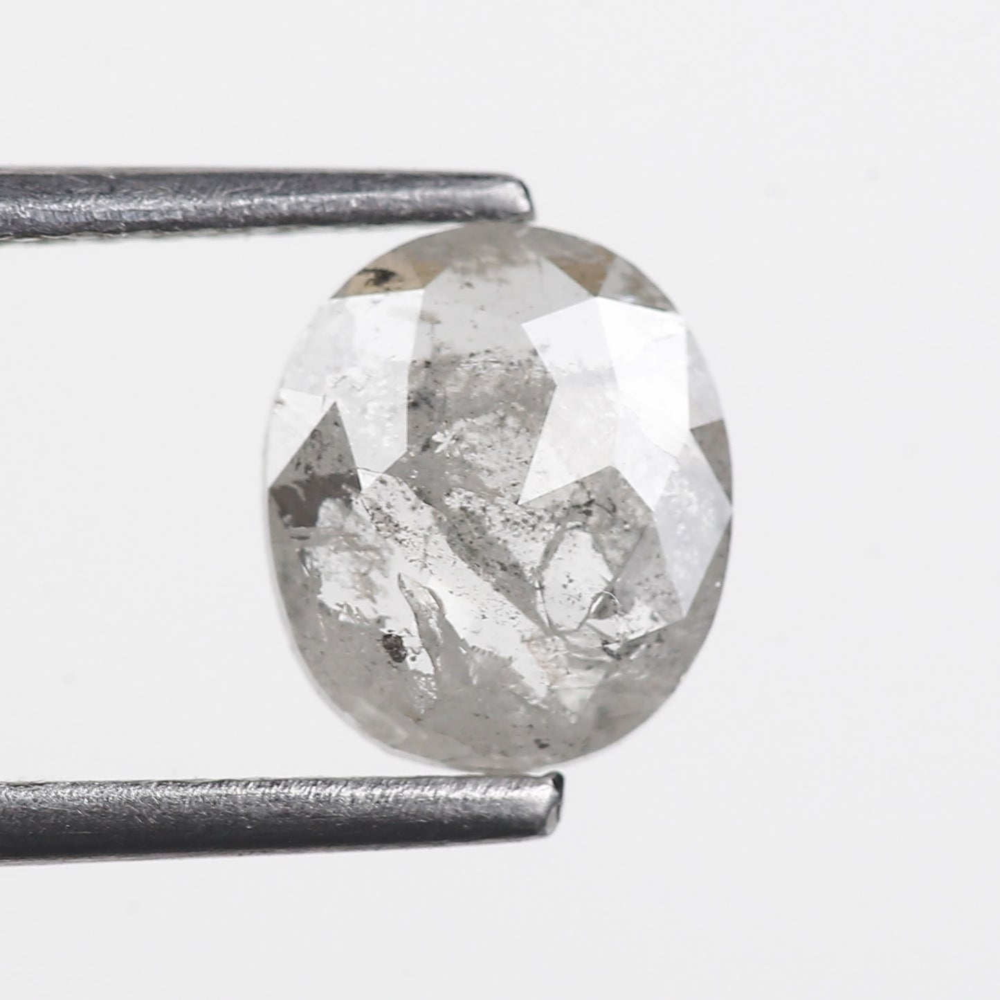 0.95 Ct. Oval Rose Cut Salt and Pepper Fancy Icy White Natural Diamond 7.40 mm