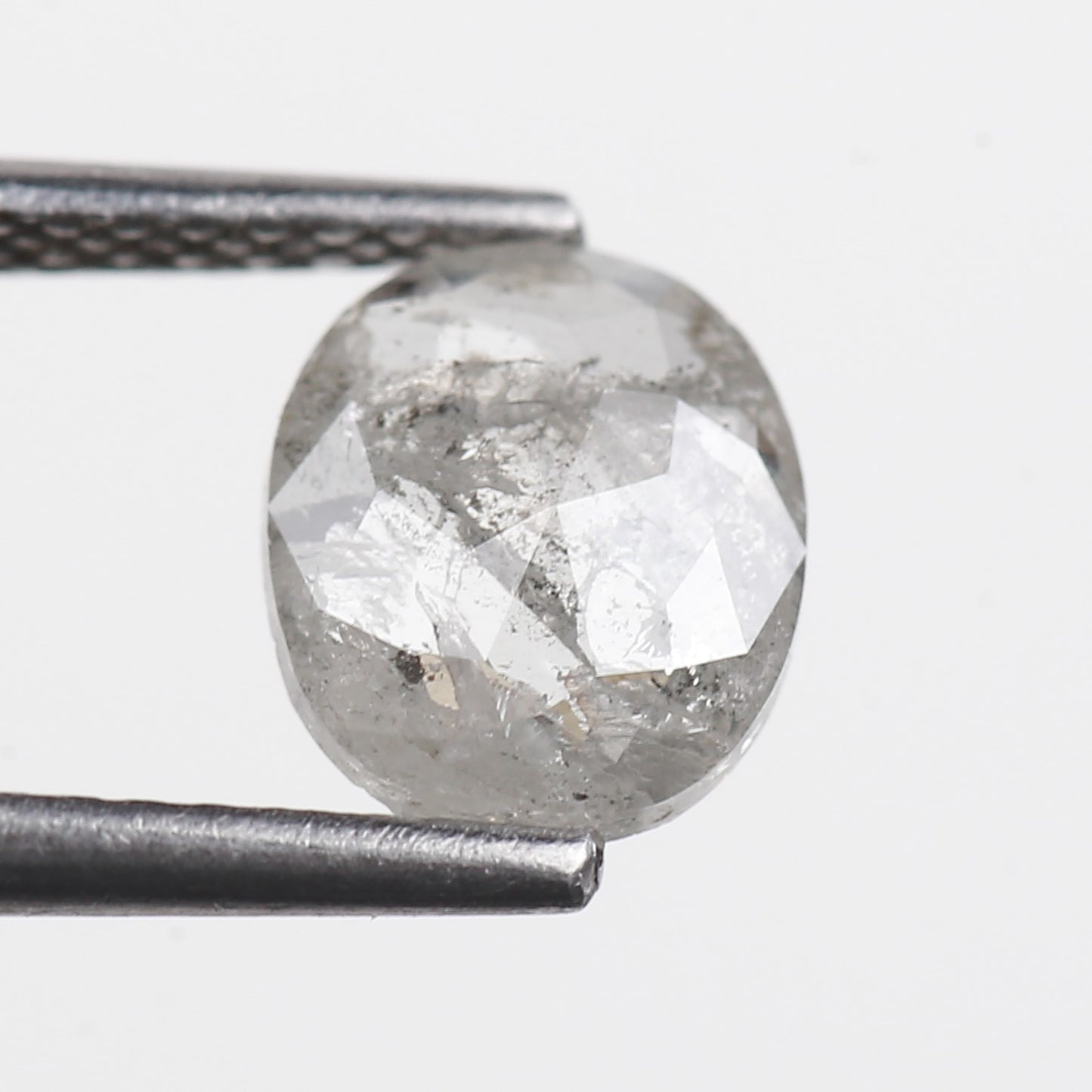 0.95 Ct. Oval Rose Cut Salt and Pepper Fancy Icy White Natural Diamond 7.40 mm