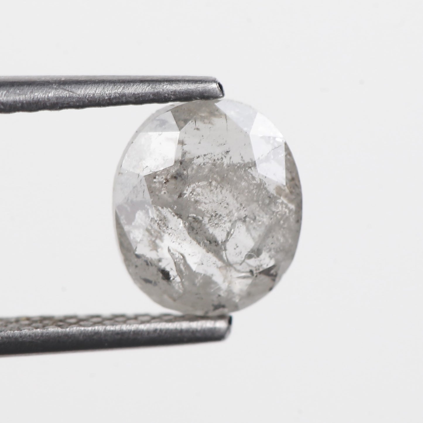 0.95 Ct. Oval Rose Cut Salt and Pepper Fancy Icy White Natural Diamond 7.40 mm