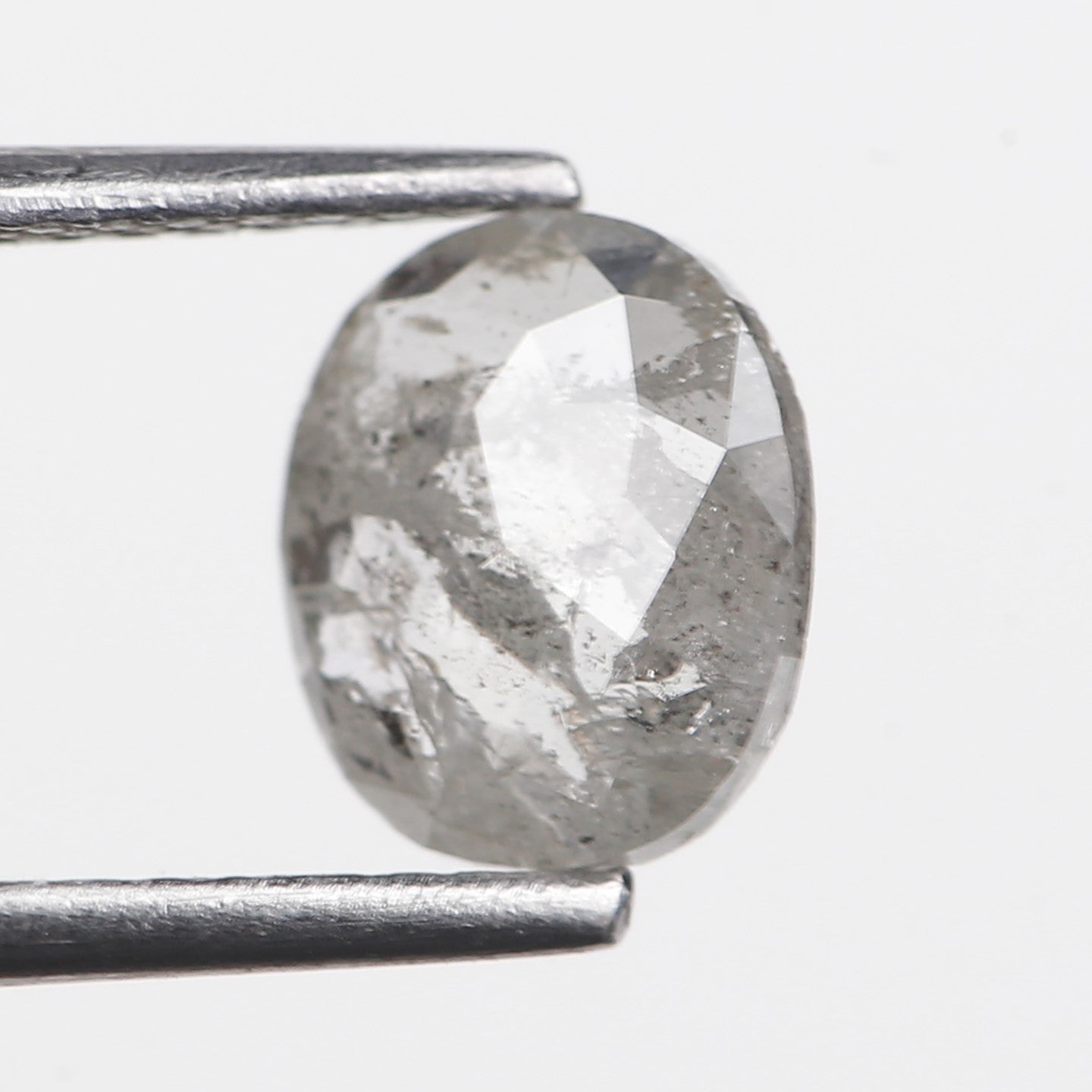 0.95 Ct. Oval Rose Cut Salt and Pepper Fancy Icy White Natural Diamond 7.40 mm
