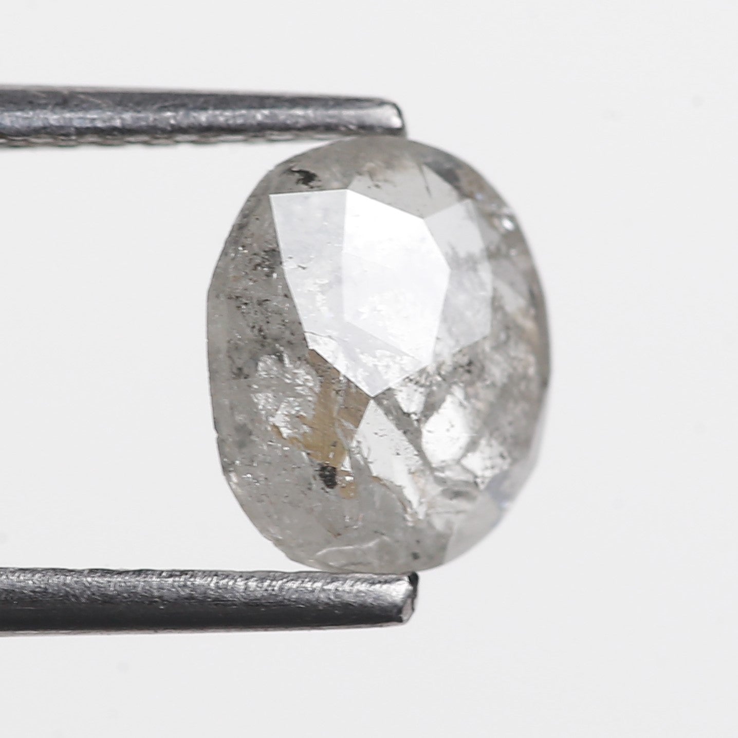 0.95 Ct. Oval Rose Cut Salt and Pepper Fancy Icy White Natural Diamond 7.40 mm