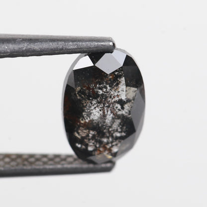 1.27 Ct. Oval Rose Cut Salt and Pepper Fancy Black Celestial Natural Diamond 8.10 mm