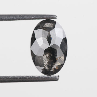 1.41 Ct. Oval Rose Cut Salt and Pepper Fancy Icy Black Color Natural Diamond 9.10 mm