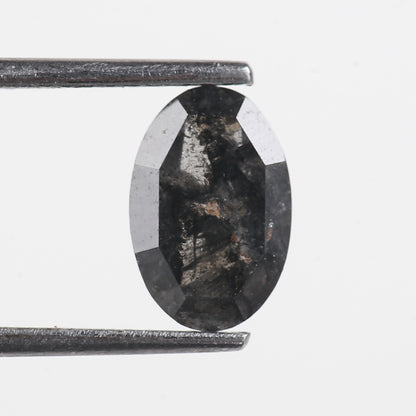 1.41 Ct. Oval Rose Cut Salt and Pepper Fancy Icy Black Color Natural Diamond 9.10 mm