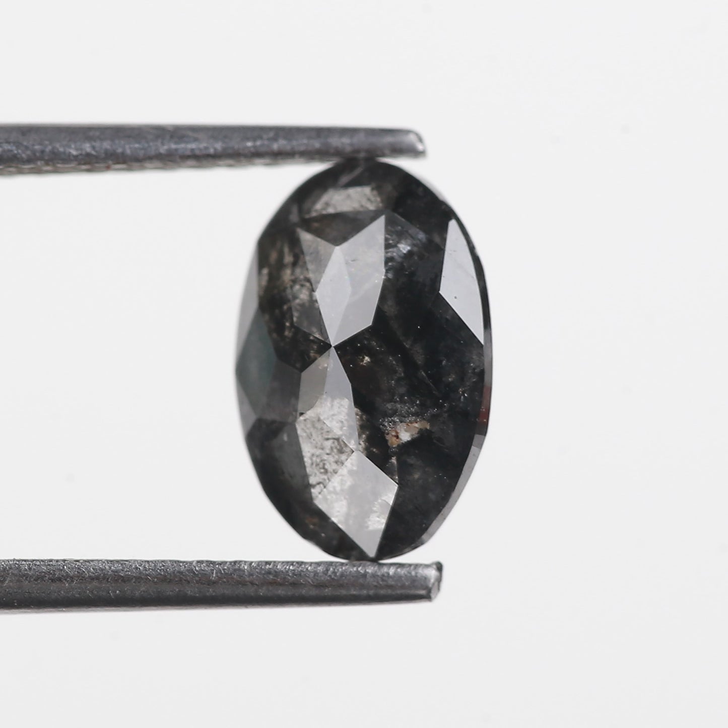 1.41 Ct. Oval Rose Cut Salt and Pepper Fancy Icy Black Color Natural Diamond 9.10 mm