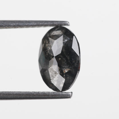 1.41 Ct. Oval Rose Cut Salt and Pepper Fancy Icy Black Color Natural Diamond 9.10 mm