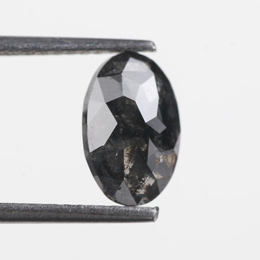1.41 Ct. Oval Rose Cut Salt and Pepper Fancy Icy Black Color Natural Diamond 9.10 mm