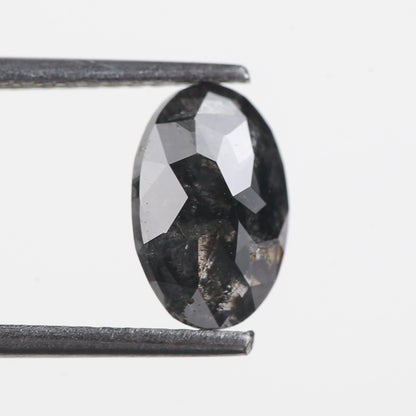 1.41 Ct. Oval Rose Cut Salt and Pepper Fancy Icy Black Color Natural Diamond 9.10 mm