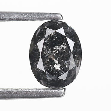 1.06 Ct. Oval Rose Cut Salt and Pepper Fancy Black Color Natural Diamond 6.65 mm