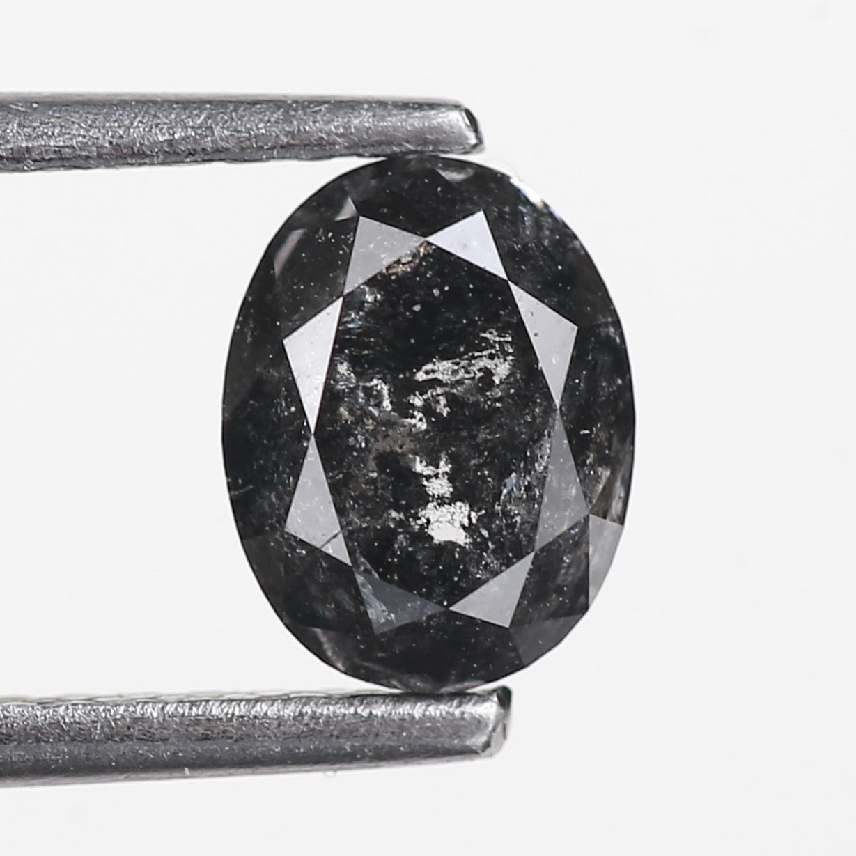 1.06 Ct. Oval Rose Cut Salt and Pepper Fancy Black Color Natural Diamond 6.65 mm