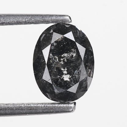 1.06 Ct. Oval Rose Cut Salt and Pepper Fancy Black Color Natural Diamond 6.65 mm