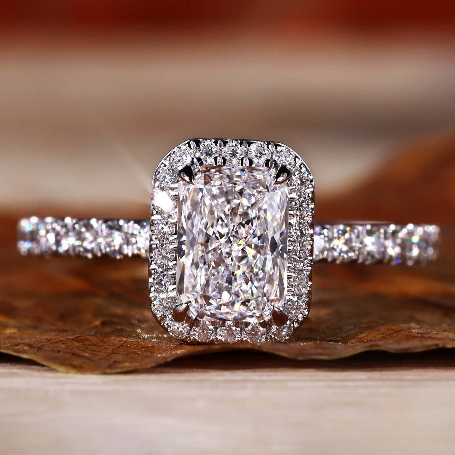 Lab Grown Elongated Radiant Cut White Diamond Halo Engagement Gold Ring  Shree Diamond Mfg
