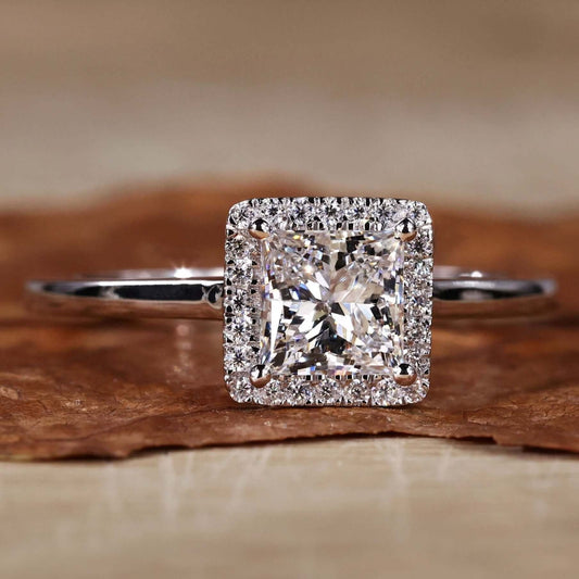 Lab Grown Princess Cut White Diamond Halo Engagement Gold-Ring  Shree Diamond Mfg