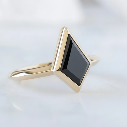 Kite Shape Fancy Black Color Center Diamond Engagement Solid Gold Ring