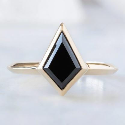 Kite Shape Fancy Black Color Center Diamond Engagement Solid Gold Ring