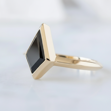 Kite Shape Fancy Black Color Center Diamond Engagement Solid Gold Ring