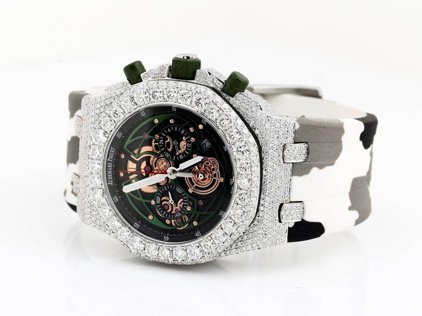 AP Iced Out Real VVS Moissanite White Diamonds Rubber Strap Hip Hop Watch