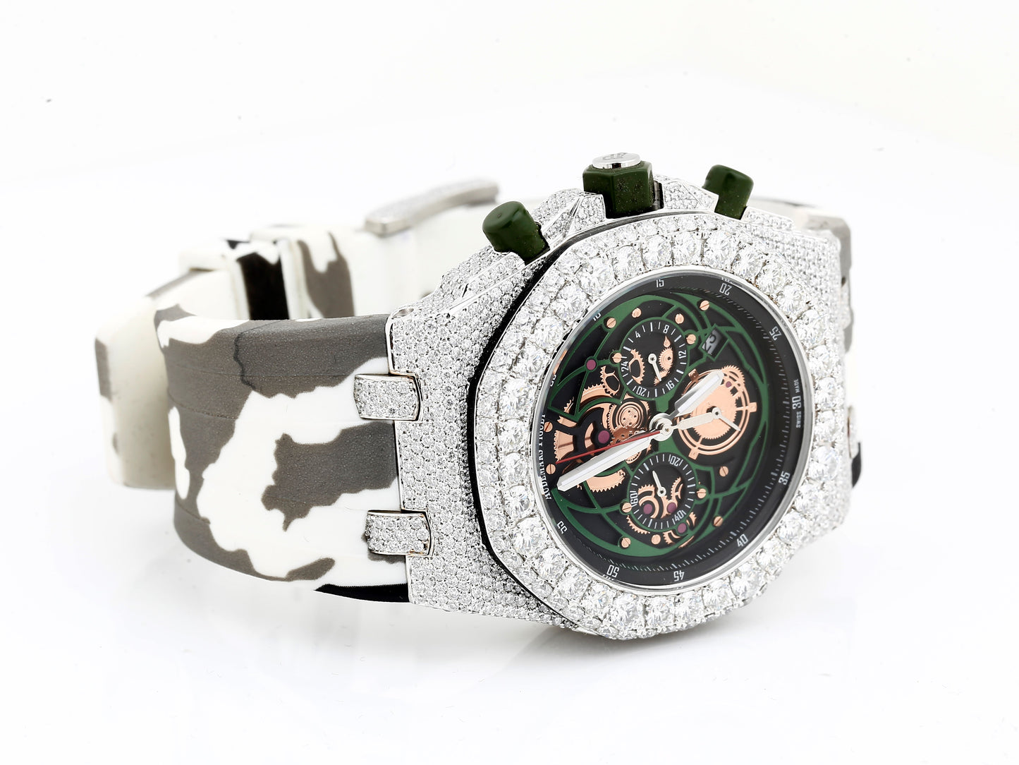AP Iced Out Real VVS Moissanite White Diamonds Rubber Strap Hip Hop Watch