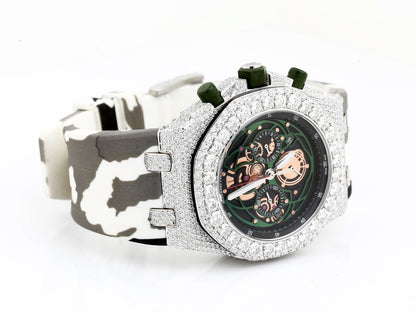 AP Iced Out Real VVS Moissanite White Diamonds Rubber Strap Hip Hop Watch