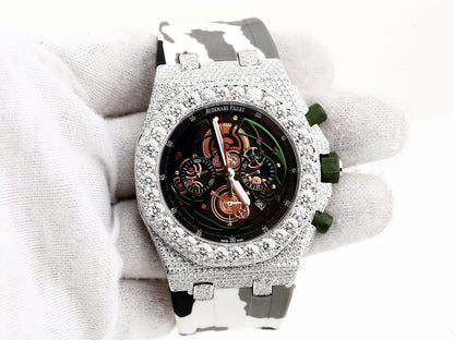 AP Iced Out Real VVS Moissanite White Diamonds Rubber Strap Hip Hop Watch