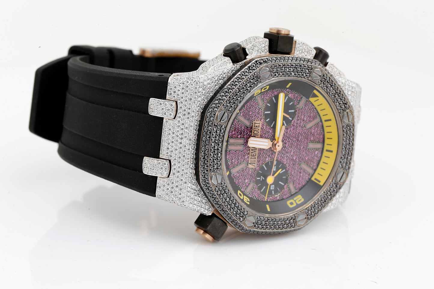 AP Pink and White VVS Moissanite Diamonds Rubber Strap Hip Hop Watch