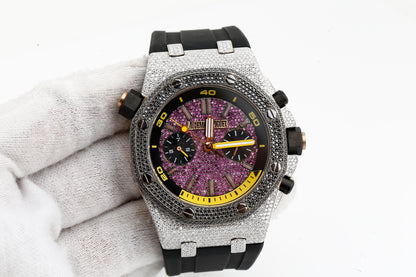 AP Pink and White VVS Moissanite Diamonds Rubber Strap Hip Hop Watch