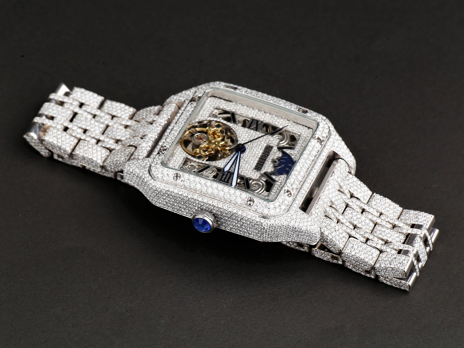 Luxury Cartier Watch in Real VVS Moissanite Diamond Watch, Handmade Stainless Steel Watch For Men/Women