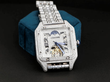 Luxury Cartier Watch in Real VVS Moissanite Diamond Watch, Handmade Stainless Steel Watch For Men/Women