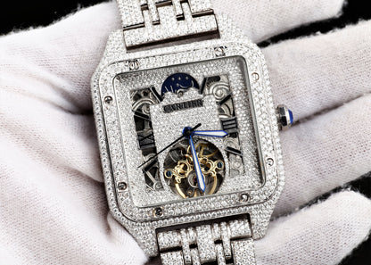 Luxury Cartier Watch in Real VVS Moissanite Diamond Watch, Handmade Stainless Steel Watch For Men/Women