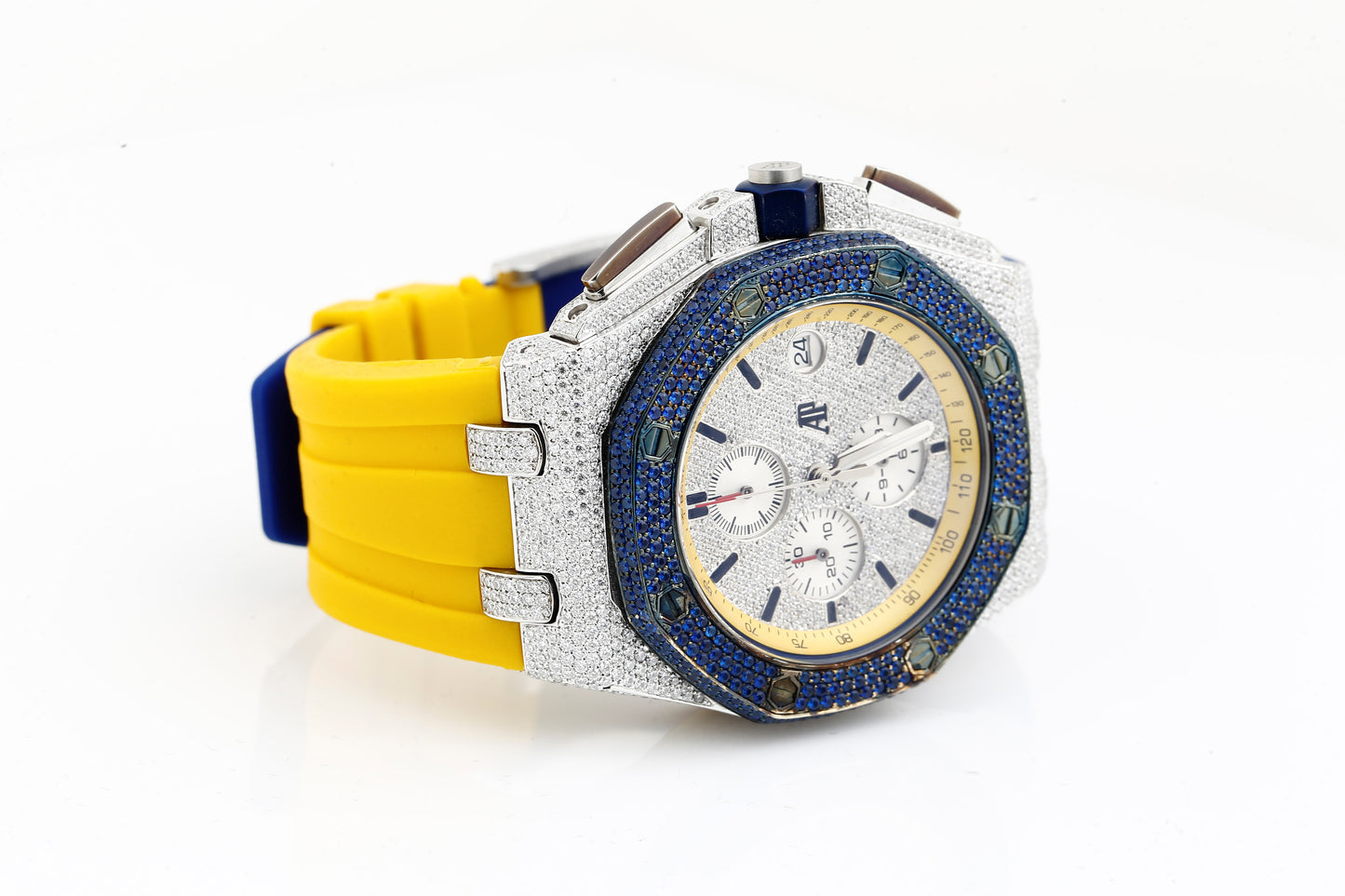 AP Blue and White VVS Moissanite Diamonds Multi Color Silicon Strap Hip Hop Watch