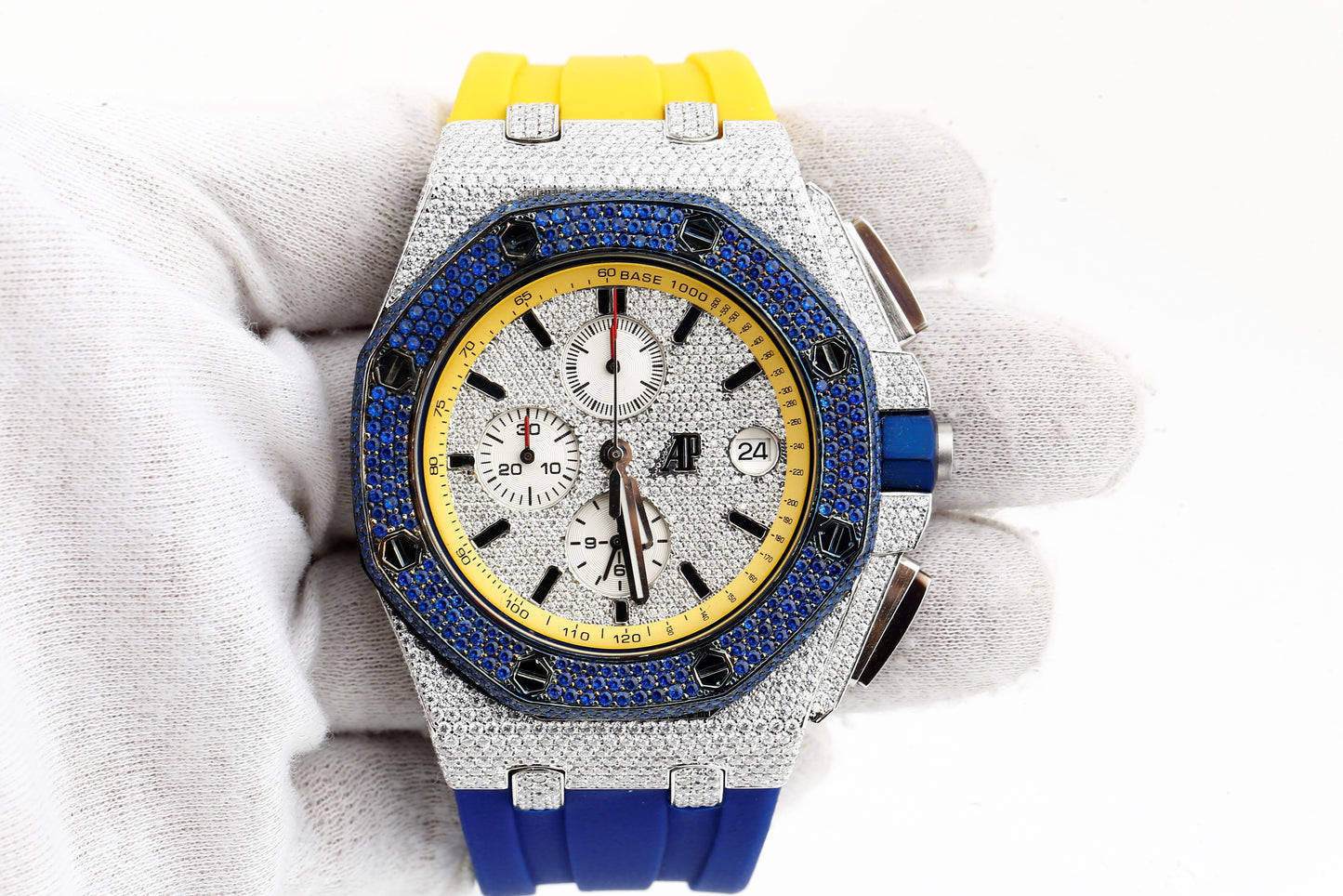 AP Blue and White VVS Moissanite Diamonds Multi Color Silicon Strap Hip Hop Watch