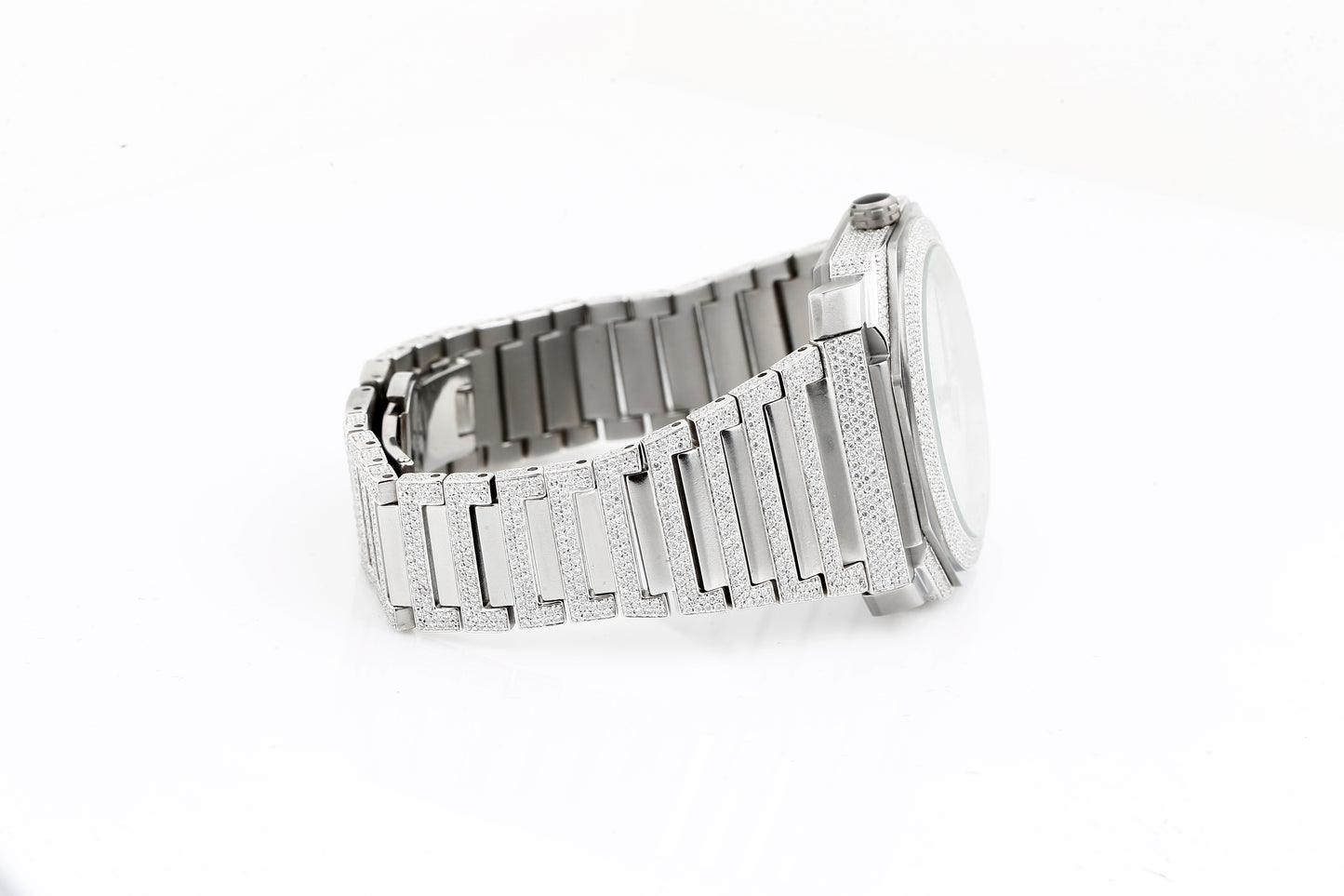 Iced Out Real VVS Moissanite White Diamonds Metal Strap Wrist Watch
