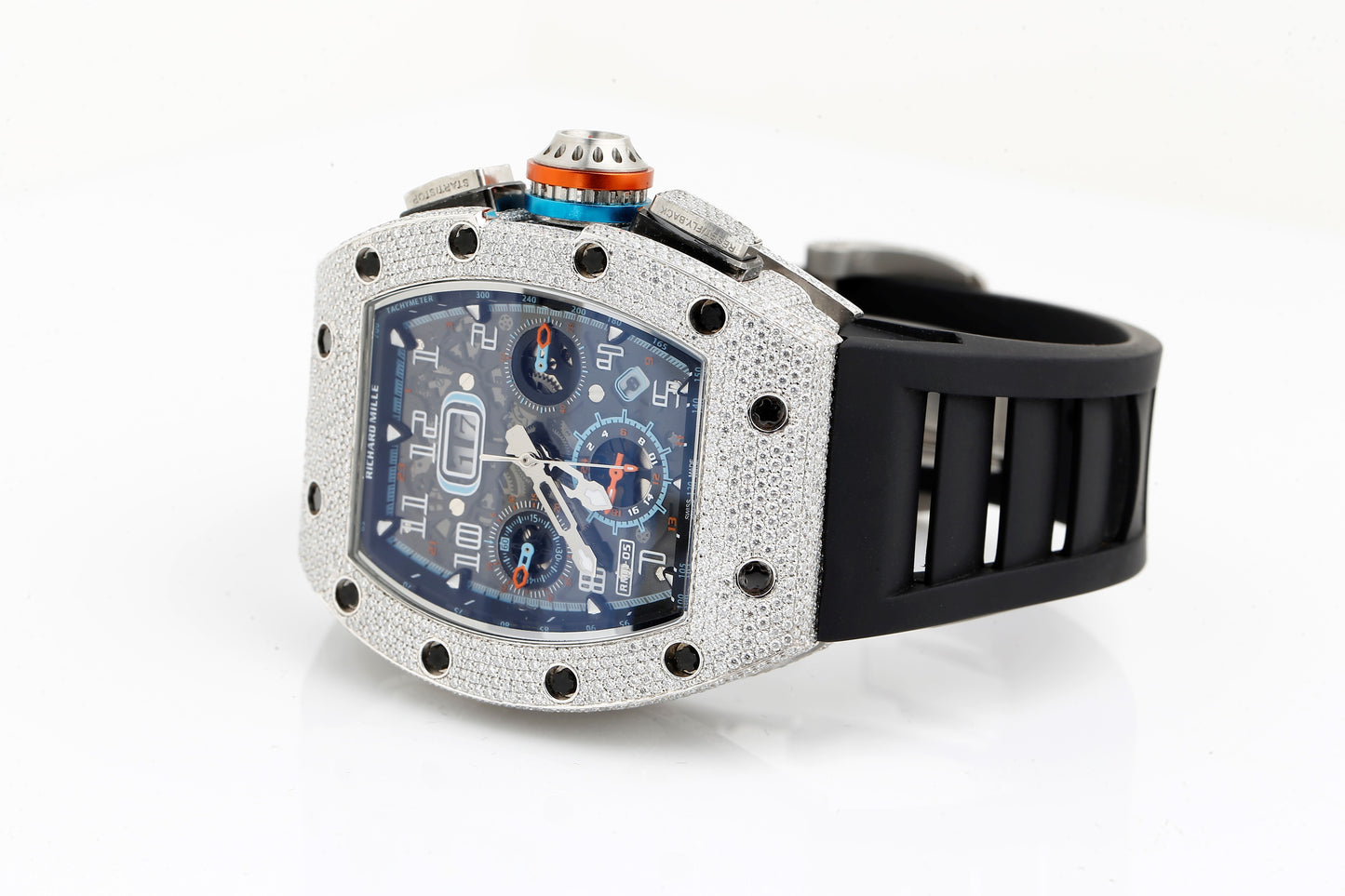 Luxurious White VVS Moissanite Diamonds Iced Out Silicon Strap Hip Hop Watch