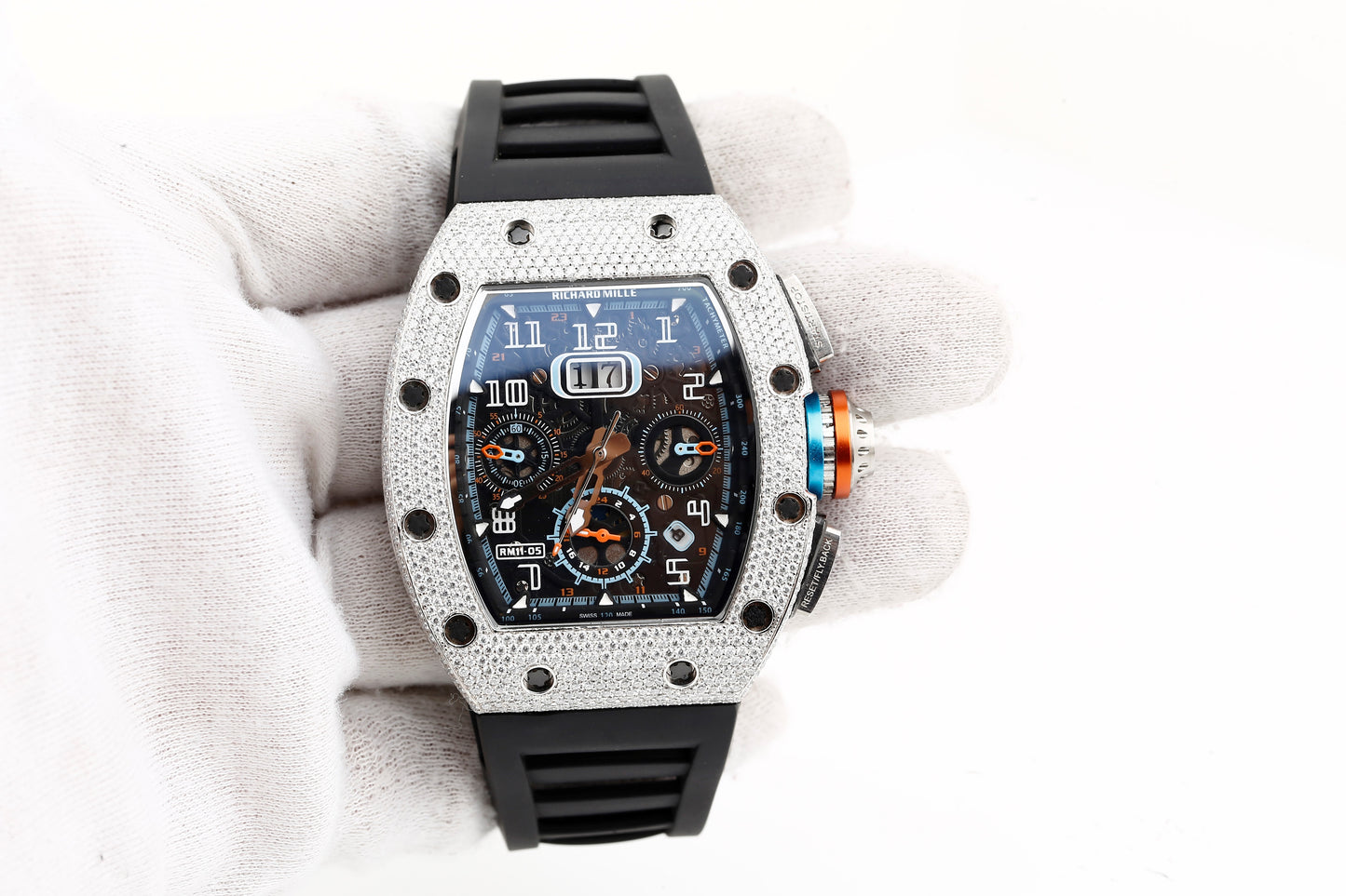 Luxurious White VVS Moissanite Diamonds Iced Out Silicon Strap Hip Hop Watch