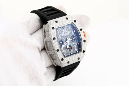 Luxurious White VVS Moissanite Diamonds Iced Out Silicon Strap Hip Hop Watch