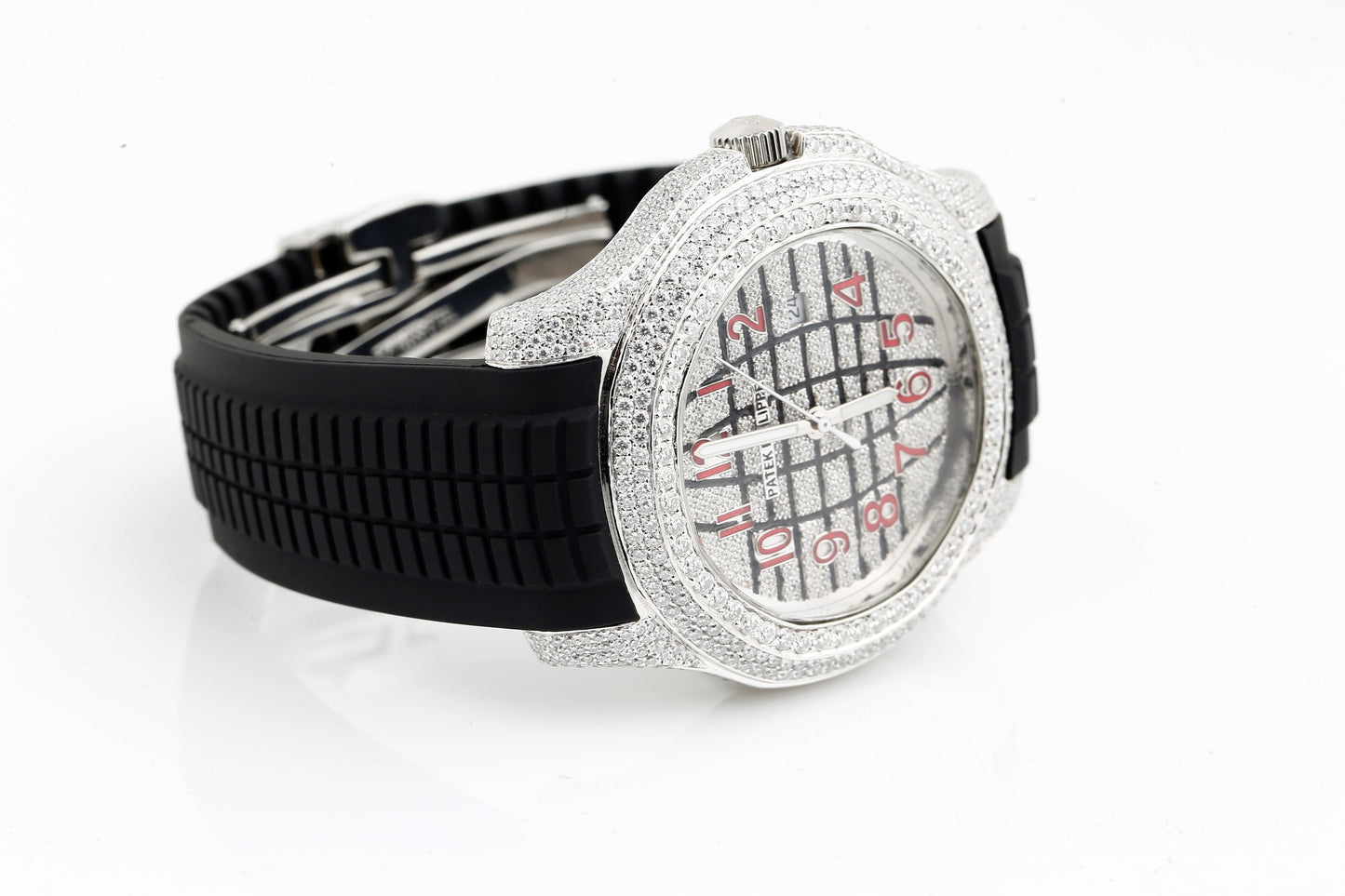 PP White VVS Moissanite Diamonds Iced Out Silicon Strap Hip Hop Watch