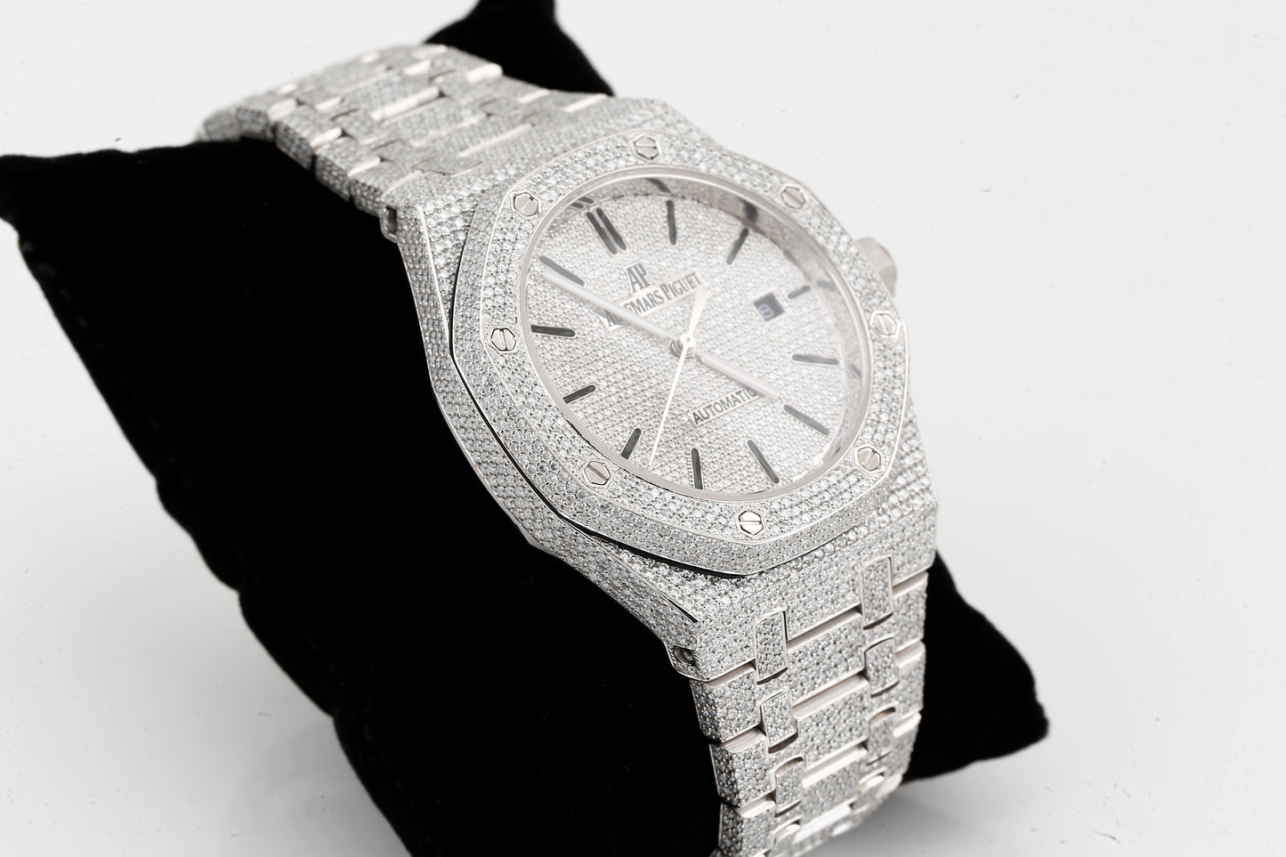 AP Iced Out Real VVS Moissanite White Diamonds Metal Strap Wrist Watch