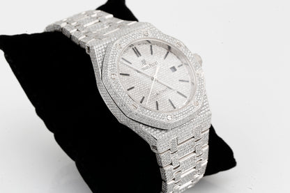 AP Iced Out Real VVS Moissanite White Diamonds Metal Strap Wrist Watch