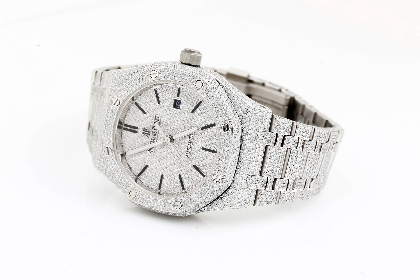 AP Iced Out Real VVS Moissanite White Diamonds Metal Strap Wrist Watch